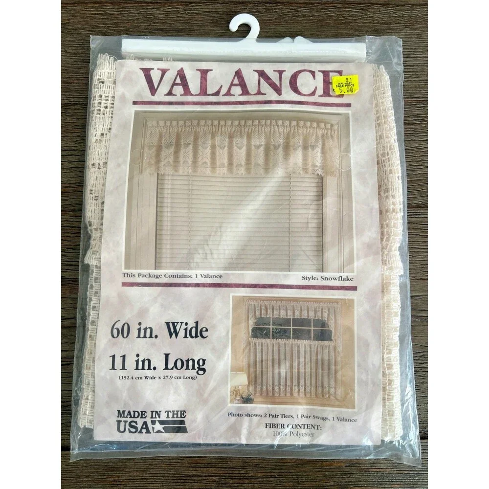 Vintage Lace Kitchen Curtain 3 Piece Set Snowflake Natural Ivory Grandmacore NOS